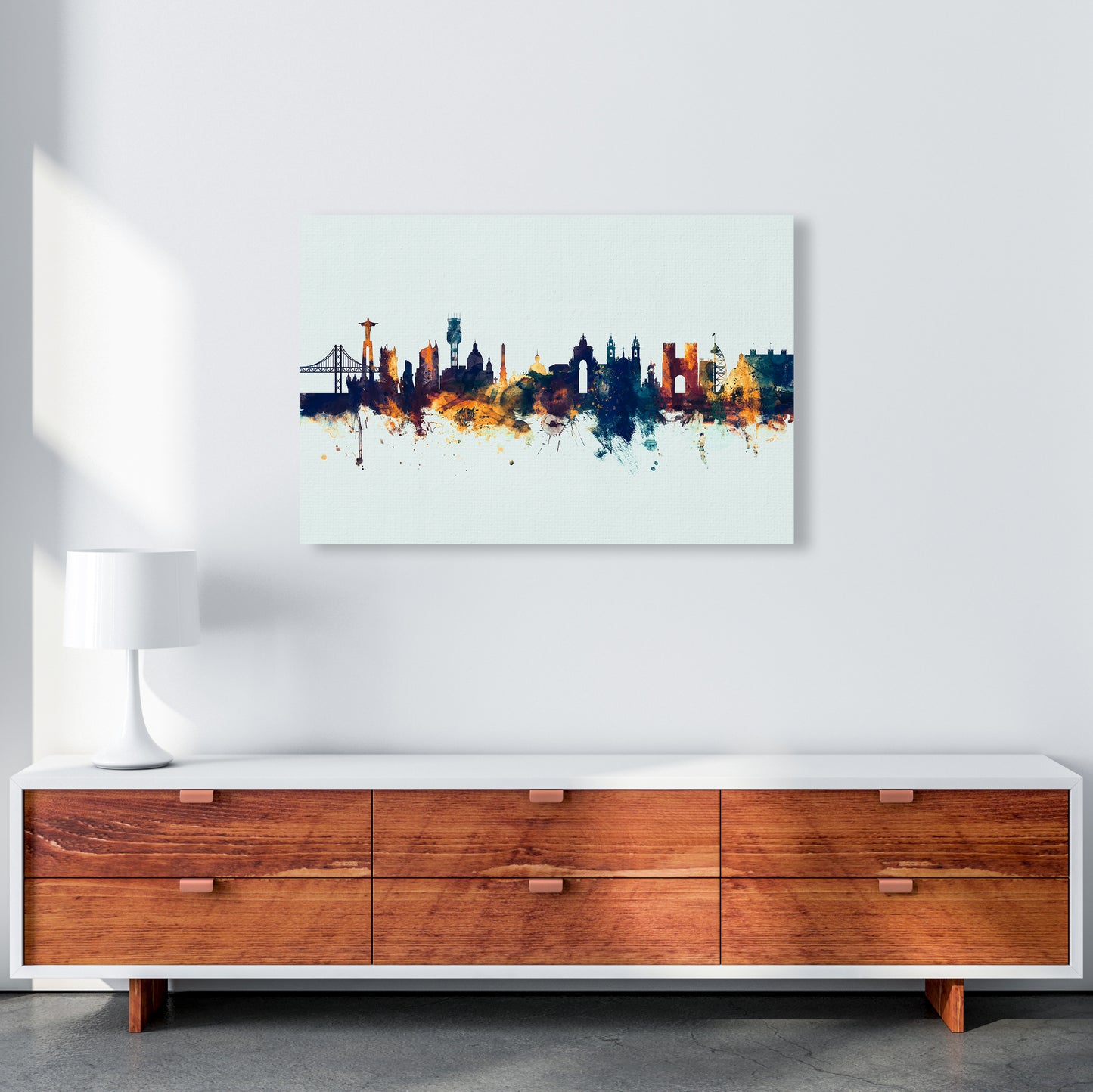 Lisbon Portugal Skyline Blue Orange Art Print by Michael Tompsett A1 Canvas