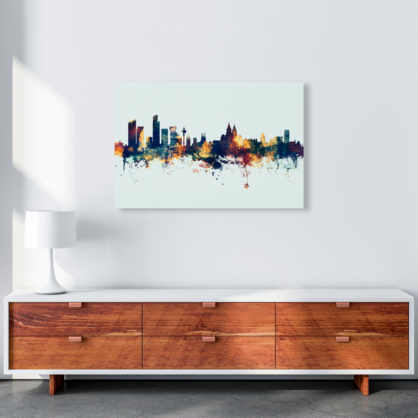 Liverpool England Skyline Blue Orange Art Print by Michael Tompsett A1 Canvas