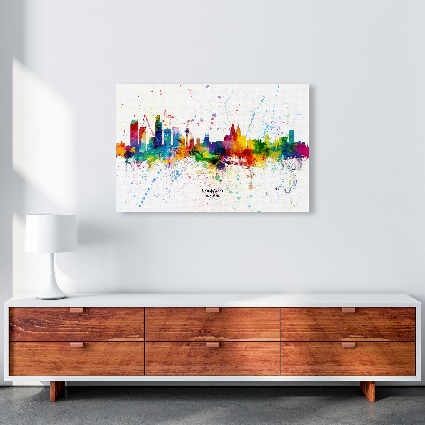 Liverpool England Skyline Splash Art Print by Michael Tompsett A1 Canvas