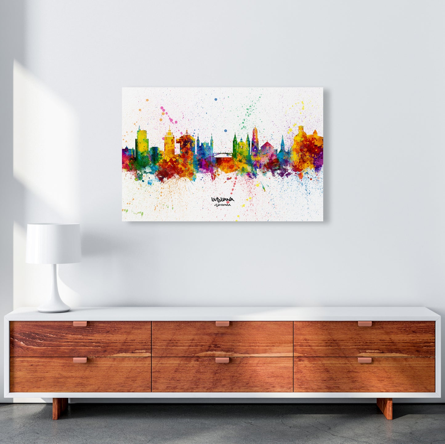 Ljubljana Slovenia Skyline Splash Art Print by Michael Tompsett A1 Canvas