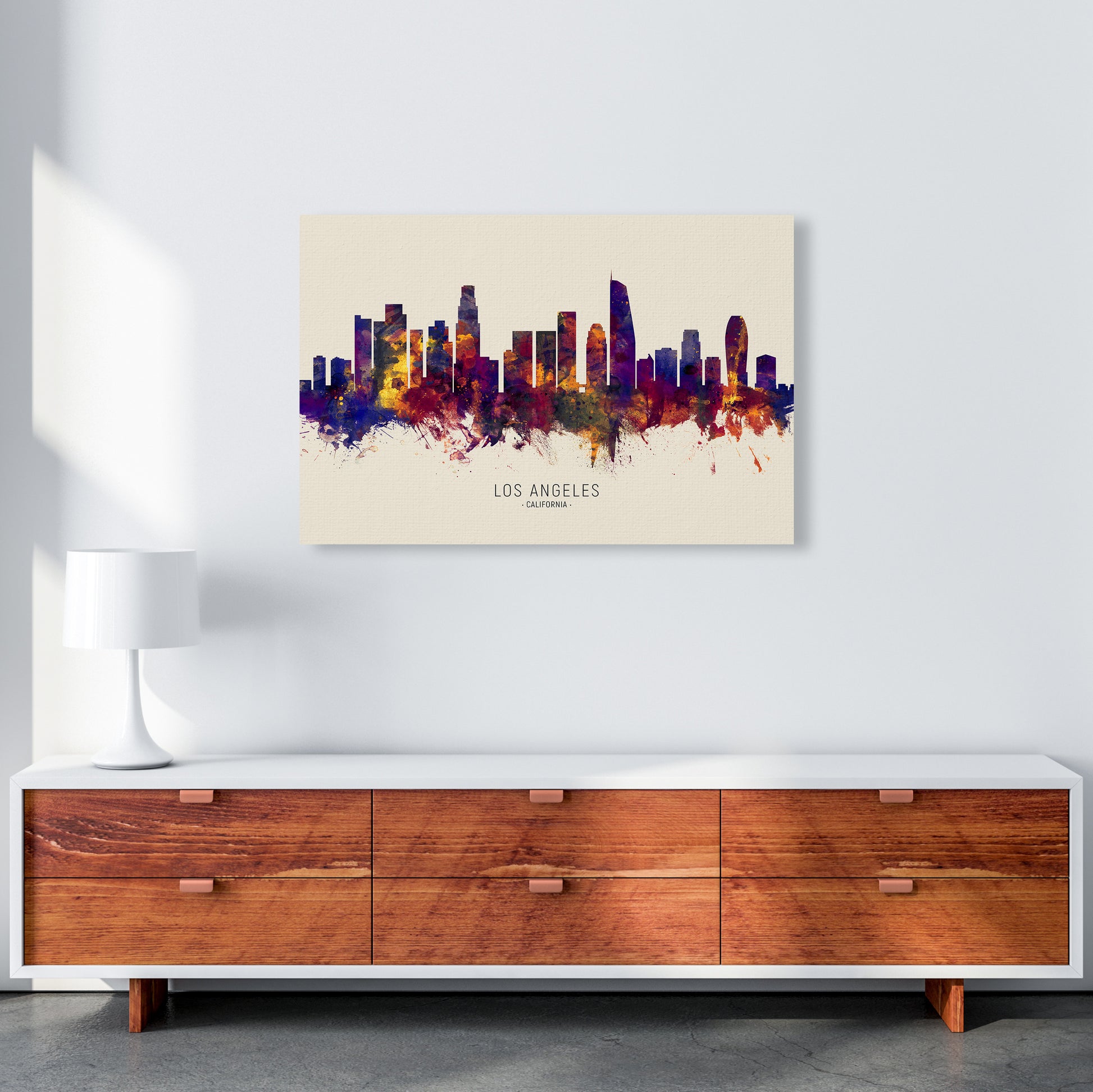 Los Angeles California Skyline Autumn City Name Art Print by Michael Tompsett A1 Canvas