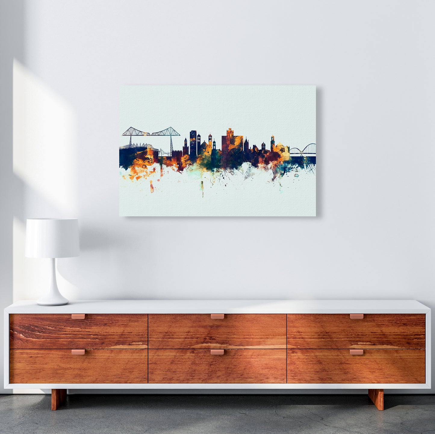 Middlesbrough England Skyline Blue Orange Art Print by Michael Tompsett A1 Canvas