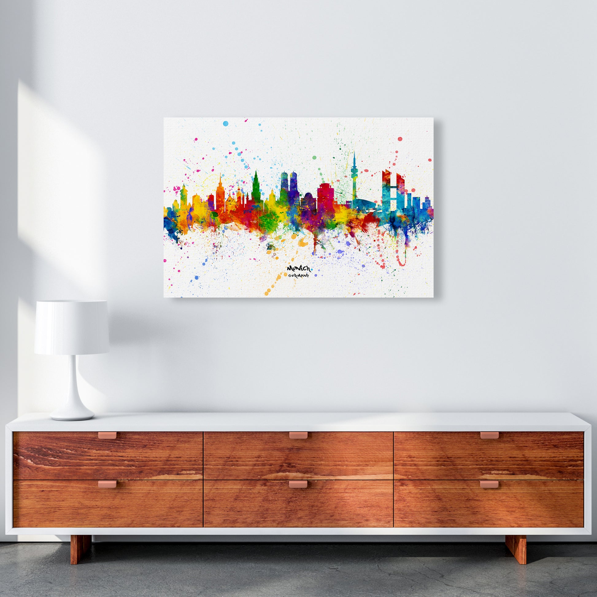 Munich Germany Skyline Splash Art Print by Michael Tompsett A1 Canvas