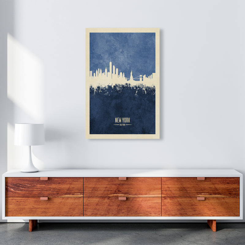 New York New York Skyline Portrait Navy Art Print by Michael Tompsett A1 Canvas