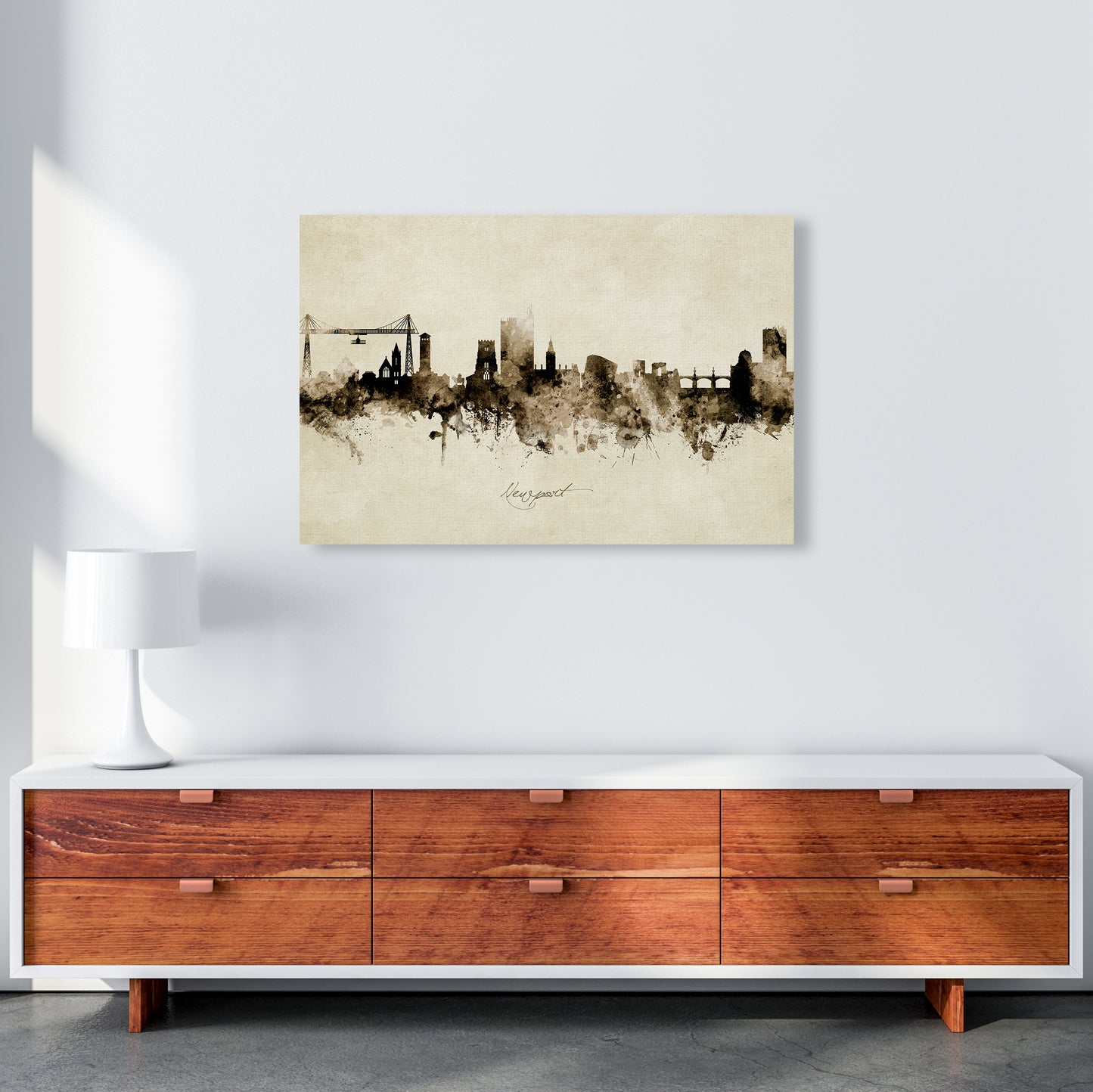 Newport Wales Skyline Vintage Art Print by Michael Tompsett A1 Canvas