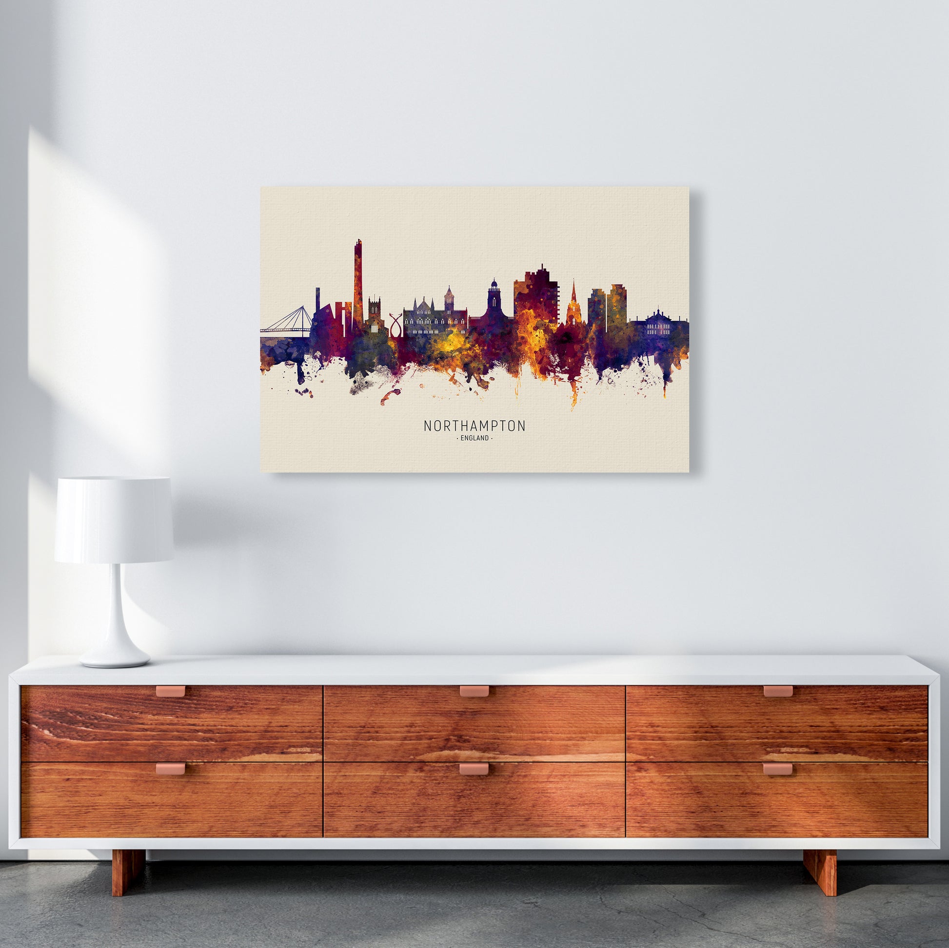 Northampton England Skyline Autumn City Name Art Print by Michael Tompsett A1 Canvas