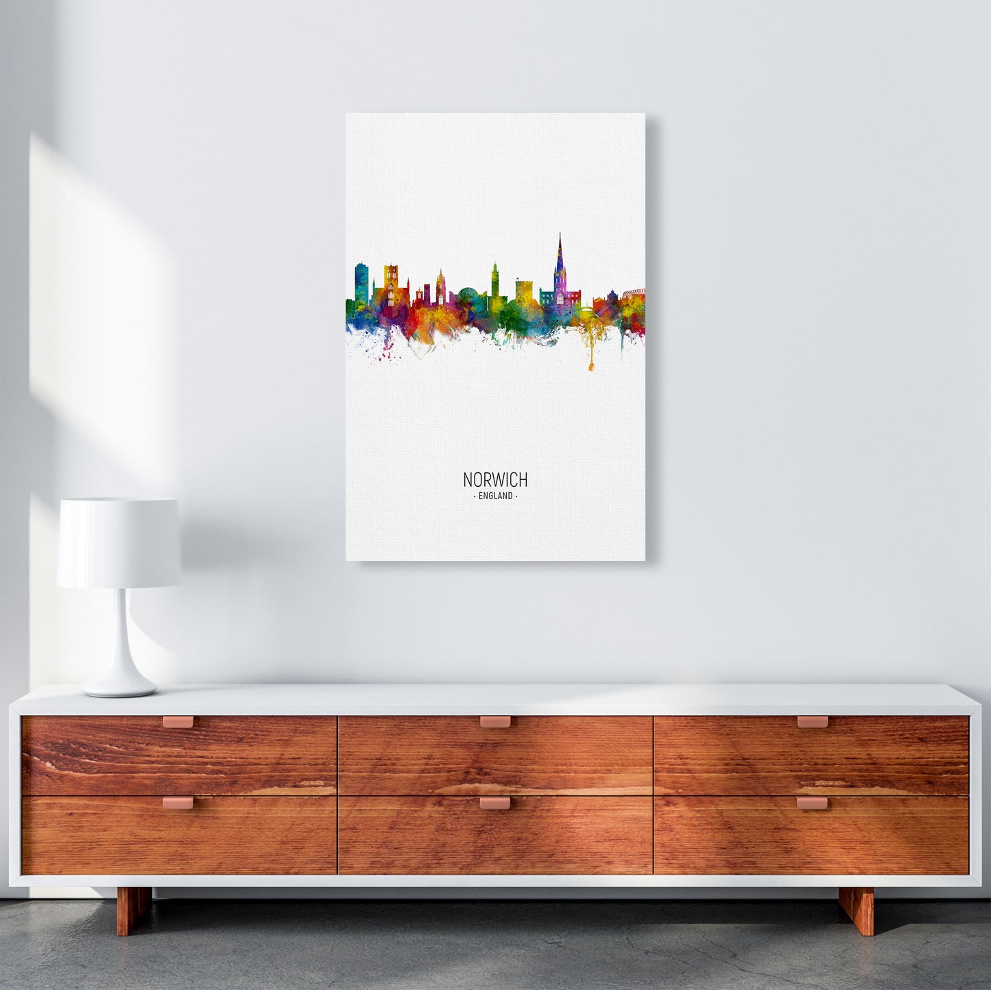 Norwich England Skyline Portrait Art Print by Michael Tompsett A1 Canvas