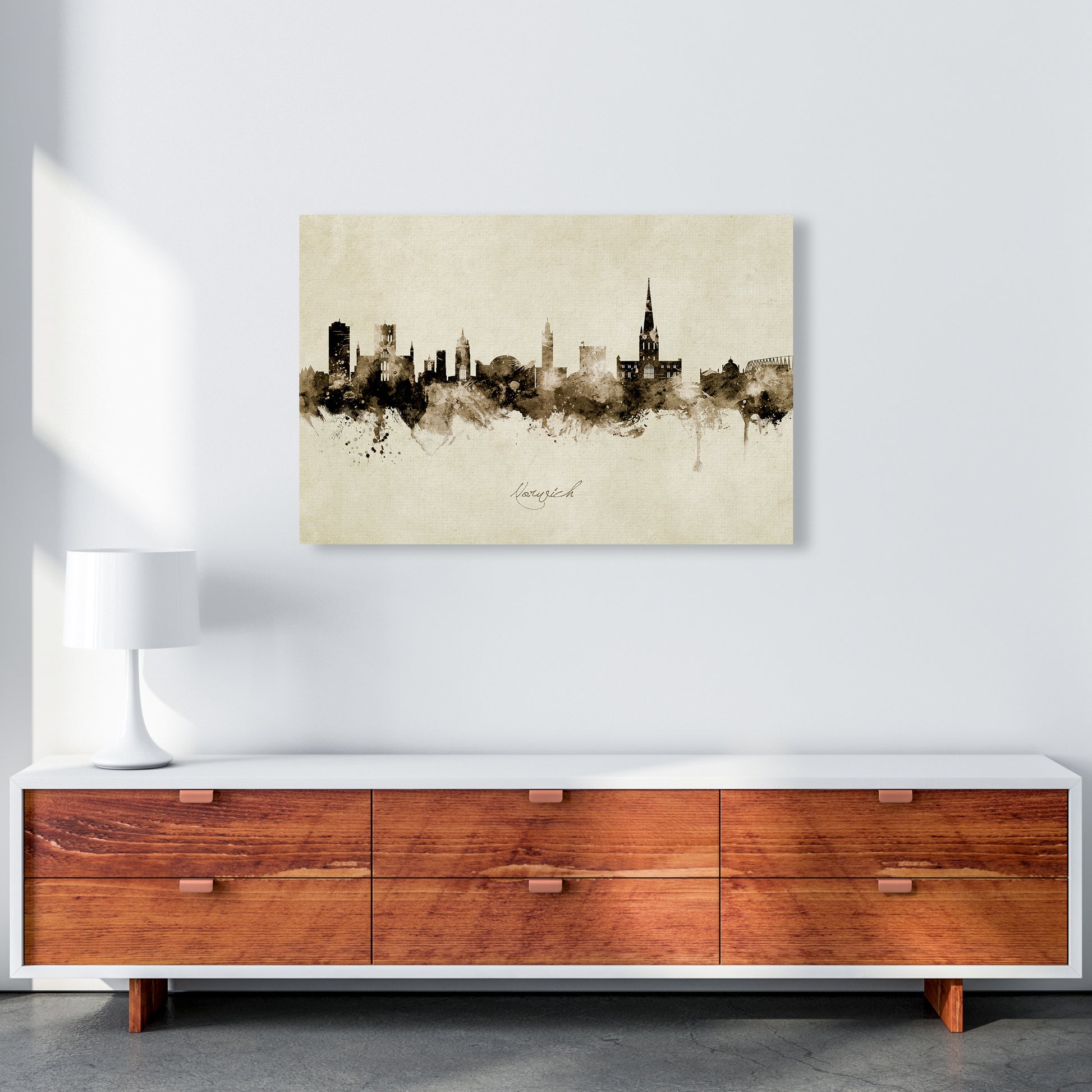 Norwich England Skyline Vintage Art Print by Michael Tompsett A1 Canvas