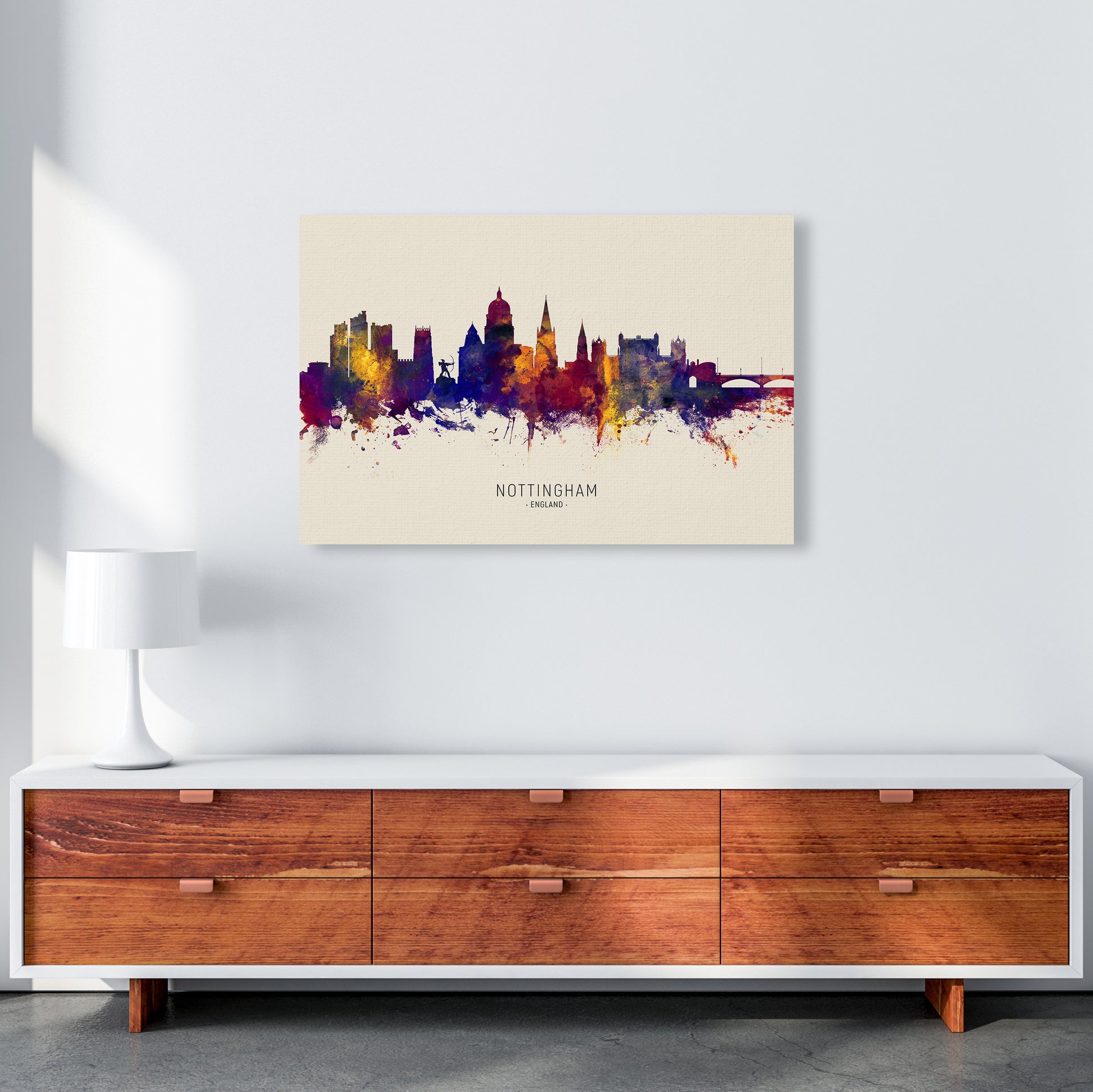 Nottingham England Skyline Autumn City Name Art Print by Michael Tompsett A1 Canvas