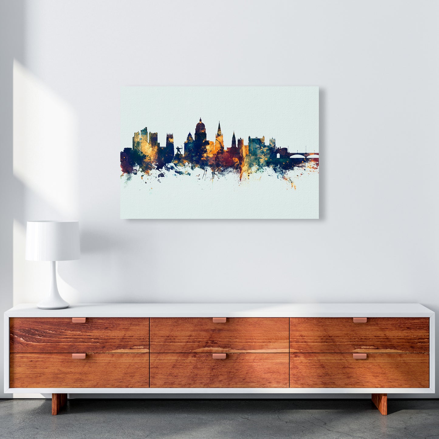 Nottingham England Skyline Blue Orange Art Print by Michael Tompsett A1 Canvas