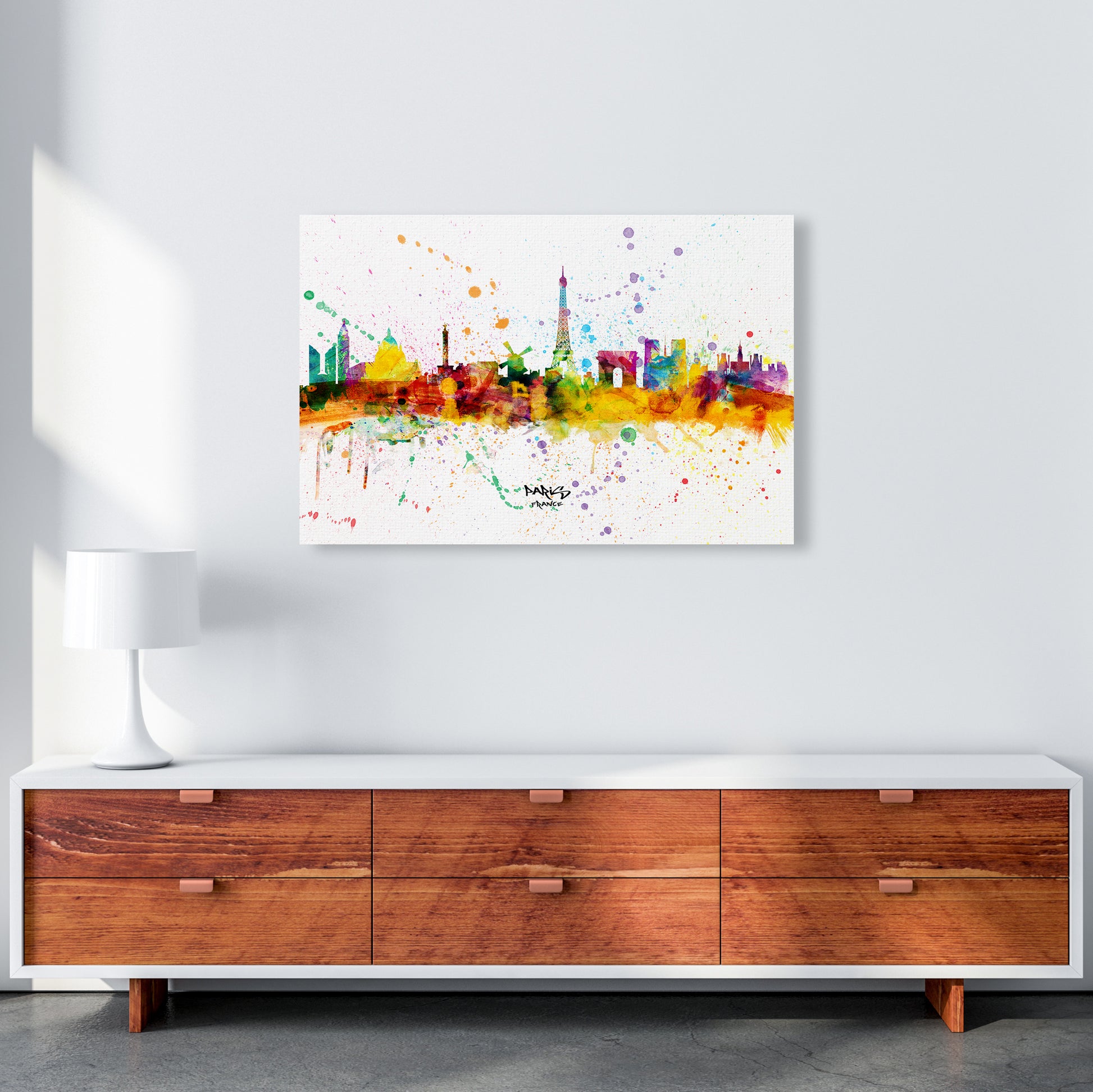 Paris France Skyline Splash Art Print by Michael Tompsett A1 Canvas