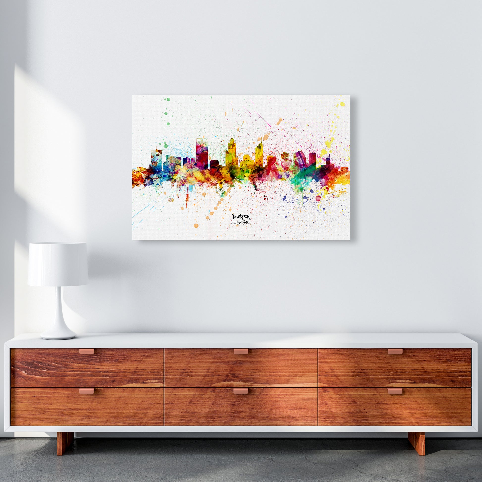 Perth Australia Skyline Splash Art Print by Michael Tompsett A1 Canvas