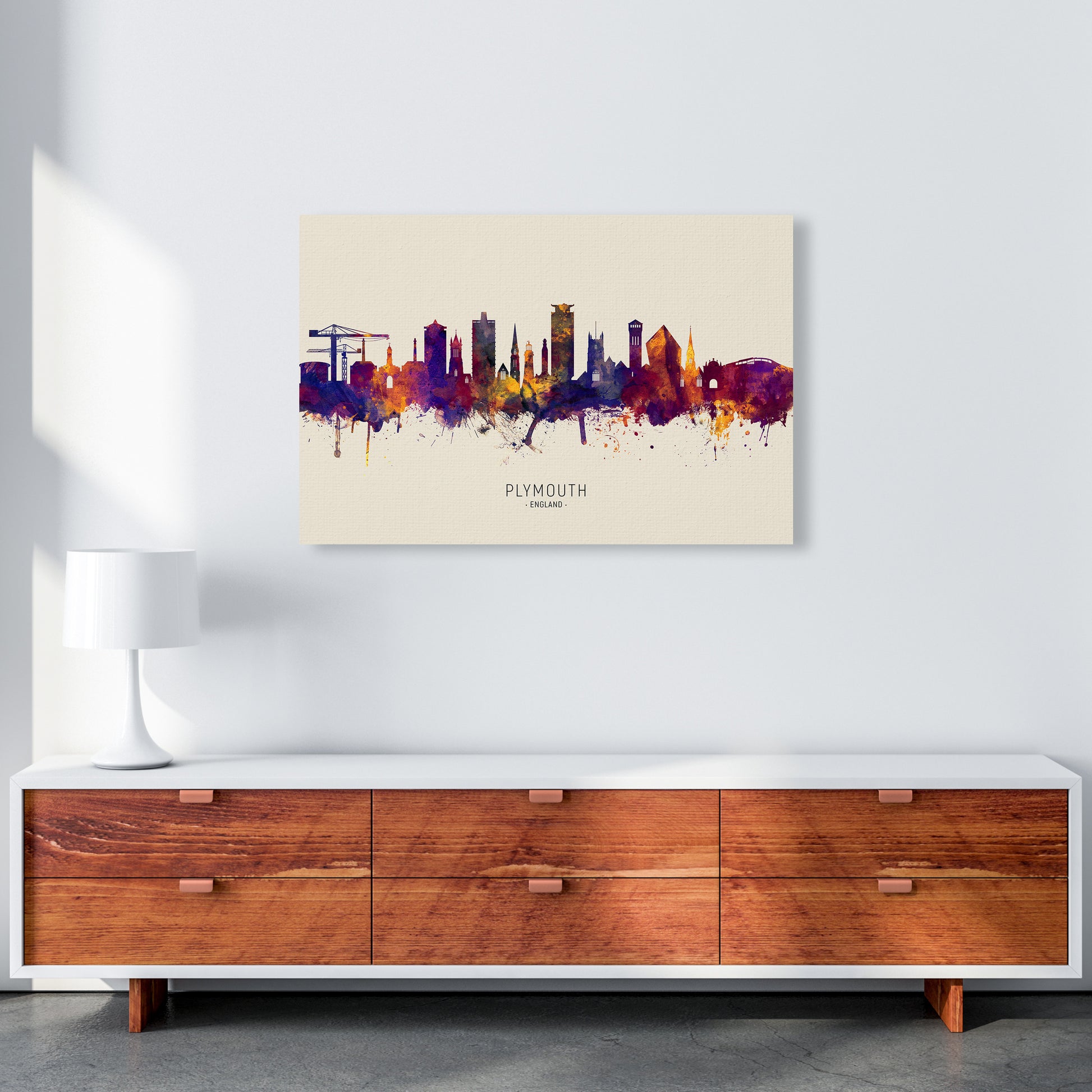 Plymouth England Skyline Autumn City Name Art Print by Michael Tompsett A1 Canvas