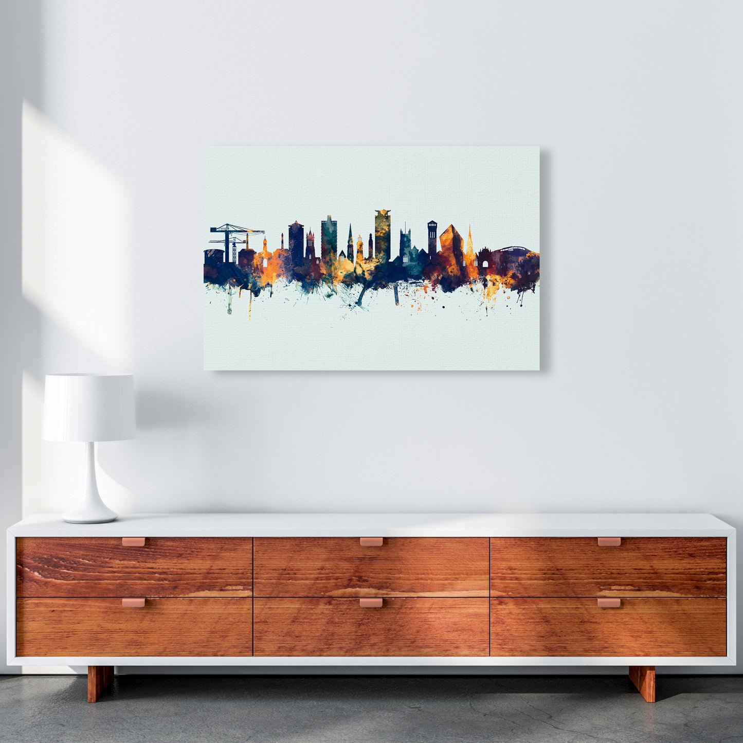 Plymouth England Skyline Blue Orange Art Print by Michael Tompsett A1 Canvas