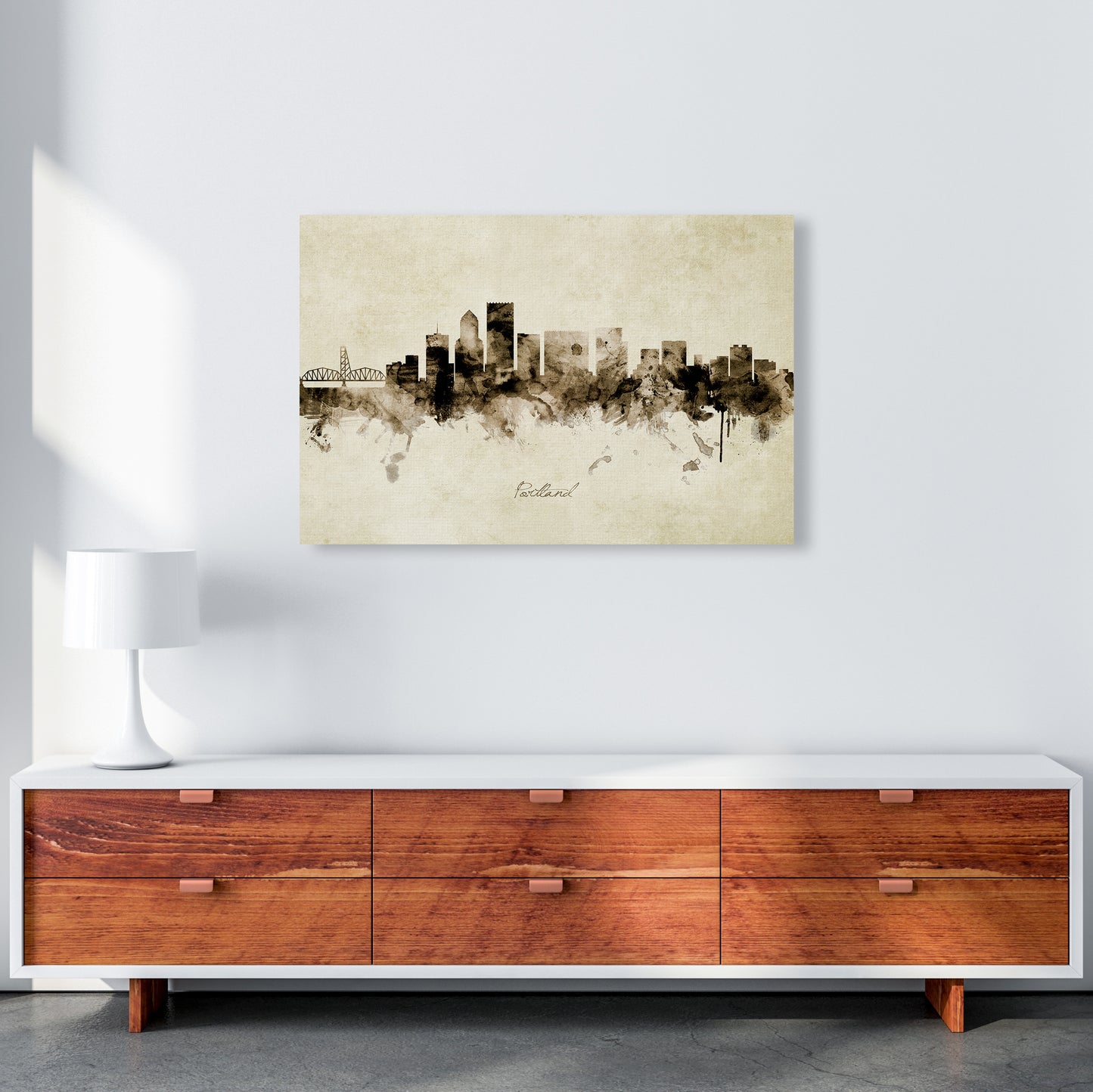 Portland Oregon Skyline Vintage Art Print by Michael Tompsett A1 Canvas