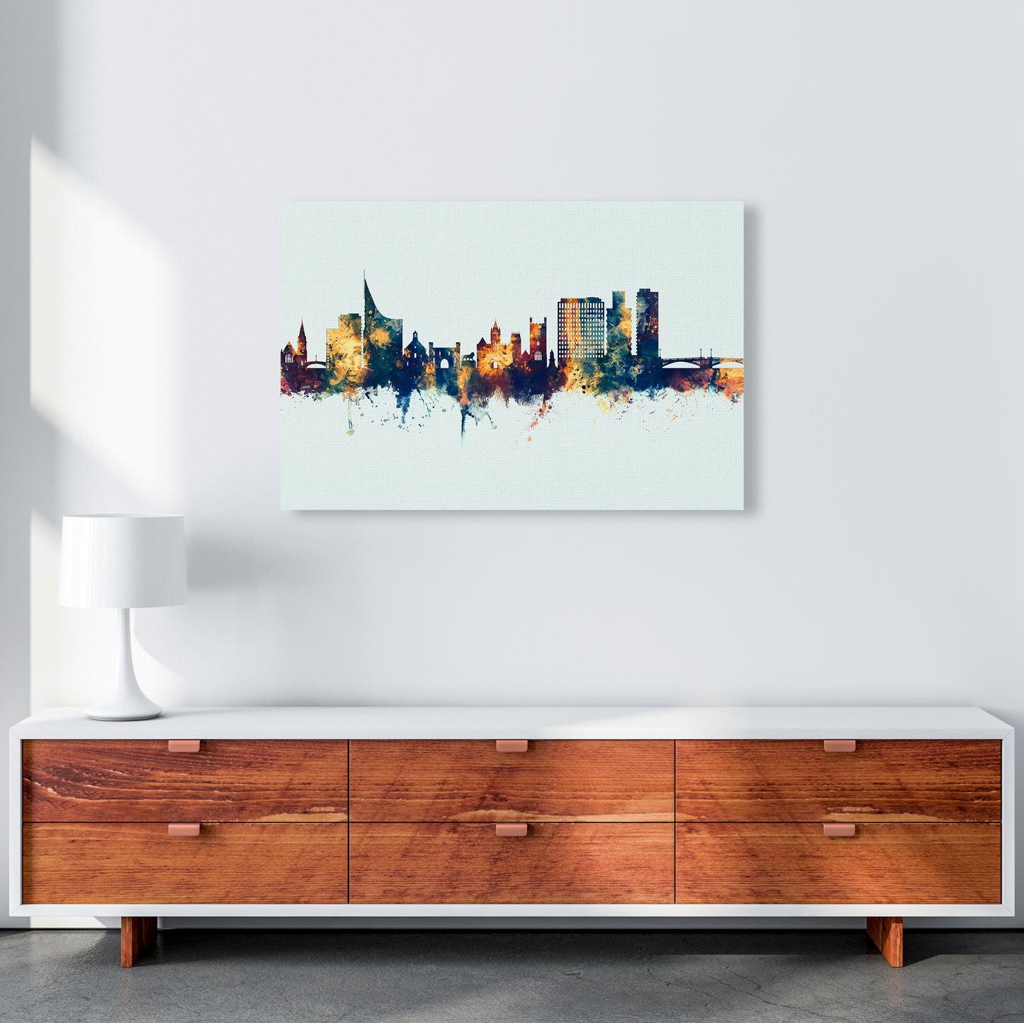 Reading England Skyline Blue Orange Art Print by Michael Tompsett A1 Canvas