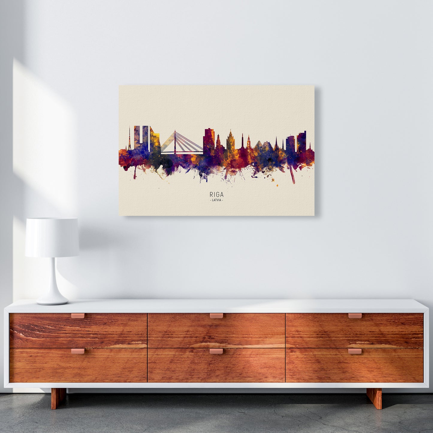 Riga Latvia Skyline Autumn City Name Art Print by Michael Tompsett A1 Canvas