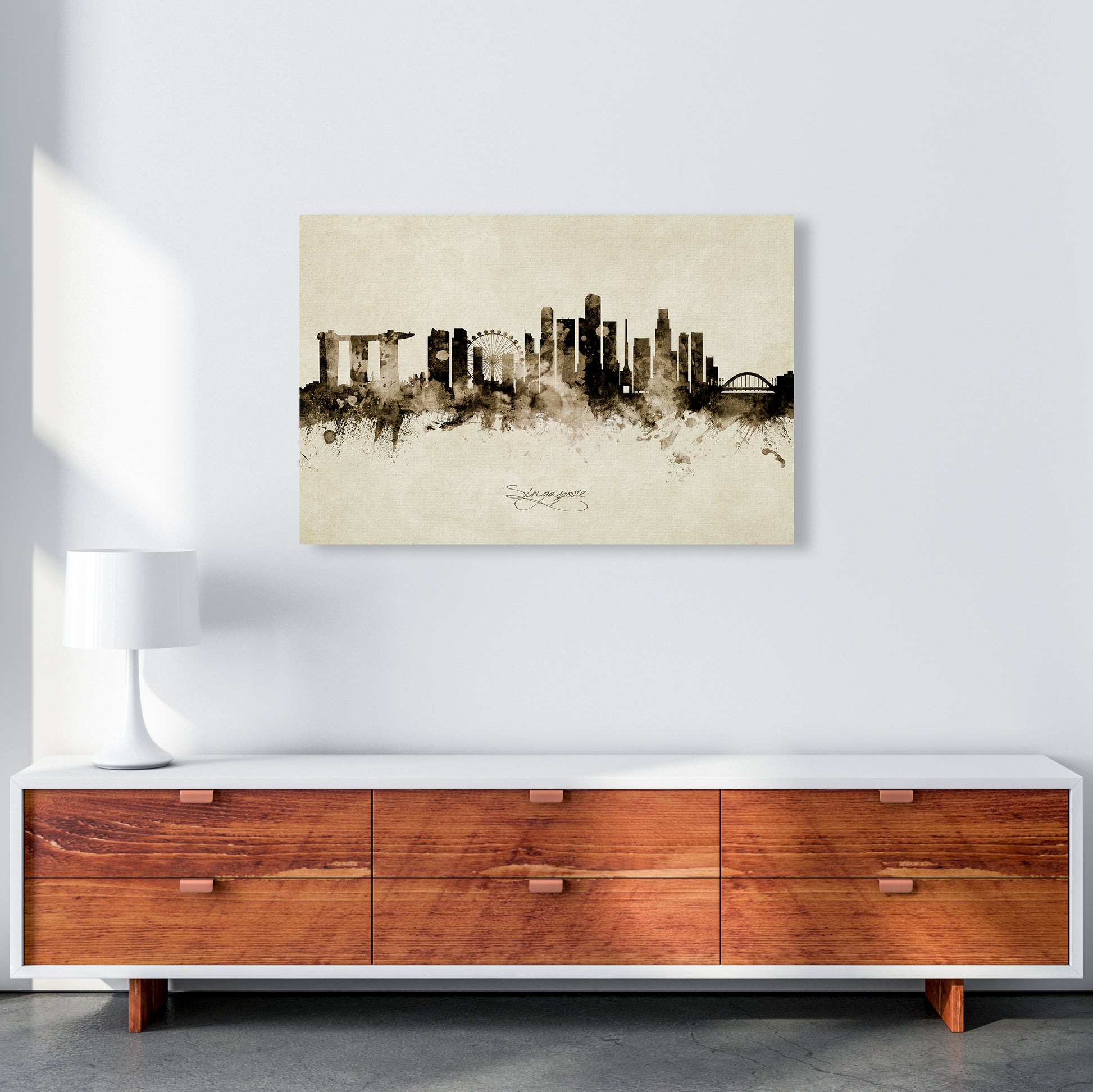 Singapore Singapore Skyline Vintage Art Print by Michael Tompsett A1 Canvas