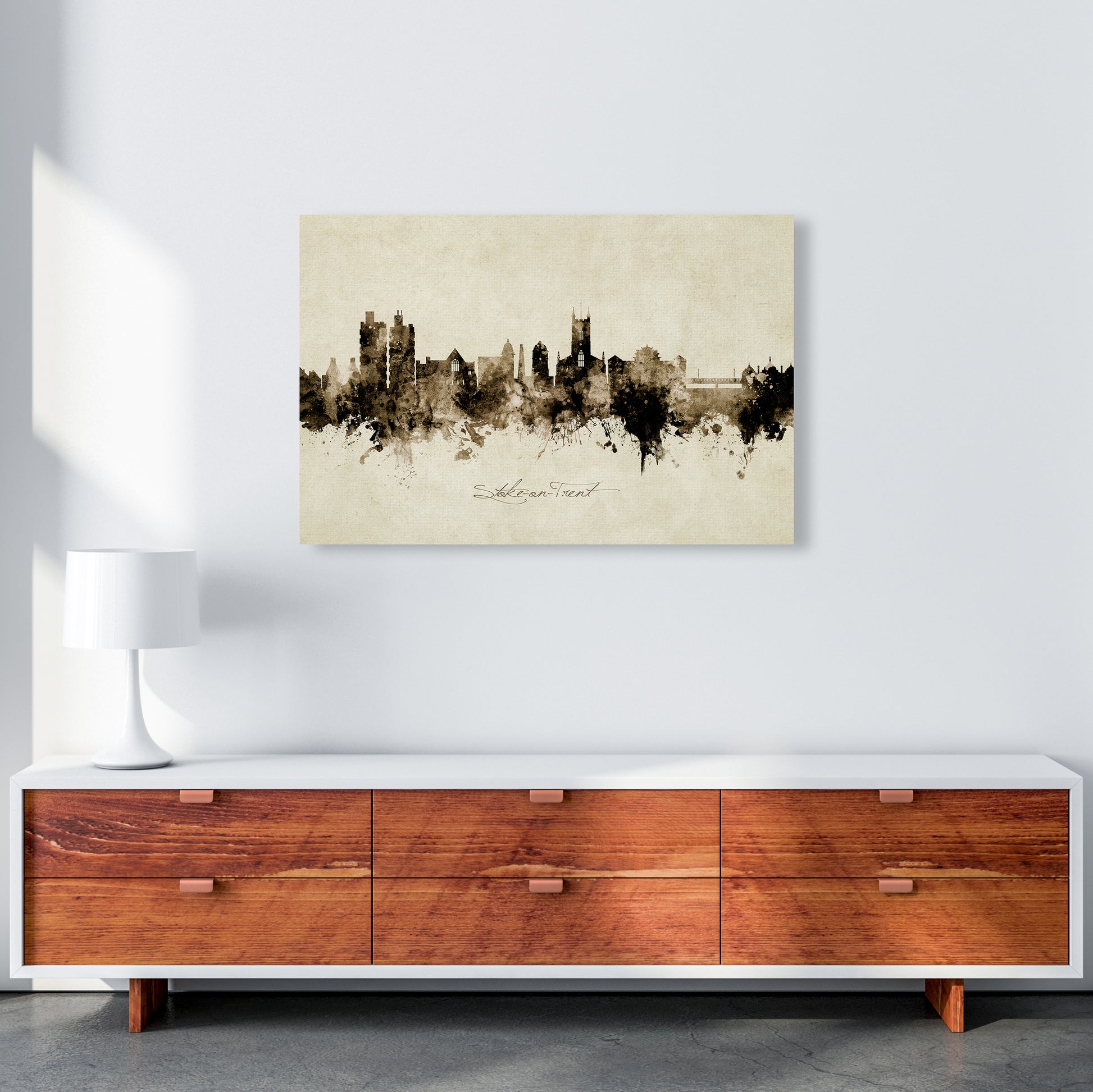 Stoke-On-Trent England Skyline Vintage Art Print by Michael Tompsett A1 Canvas
