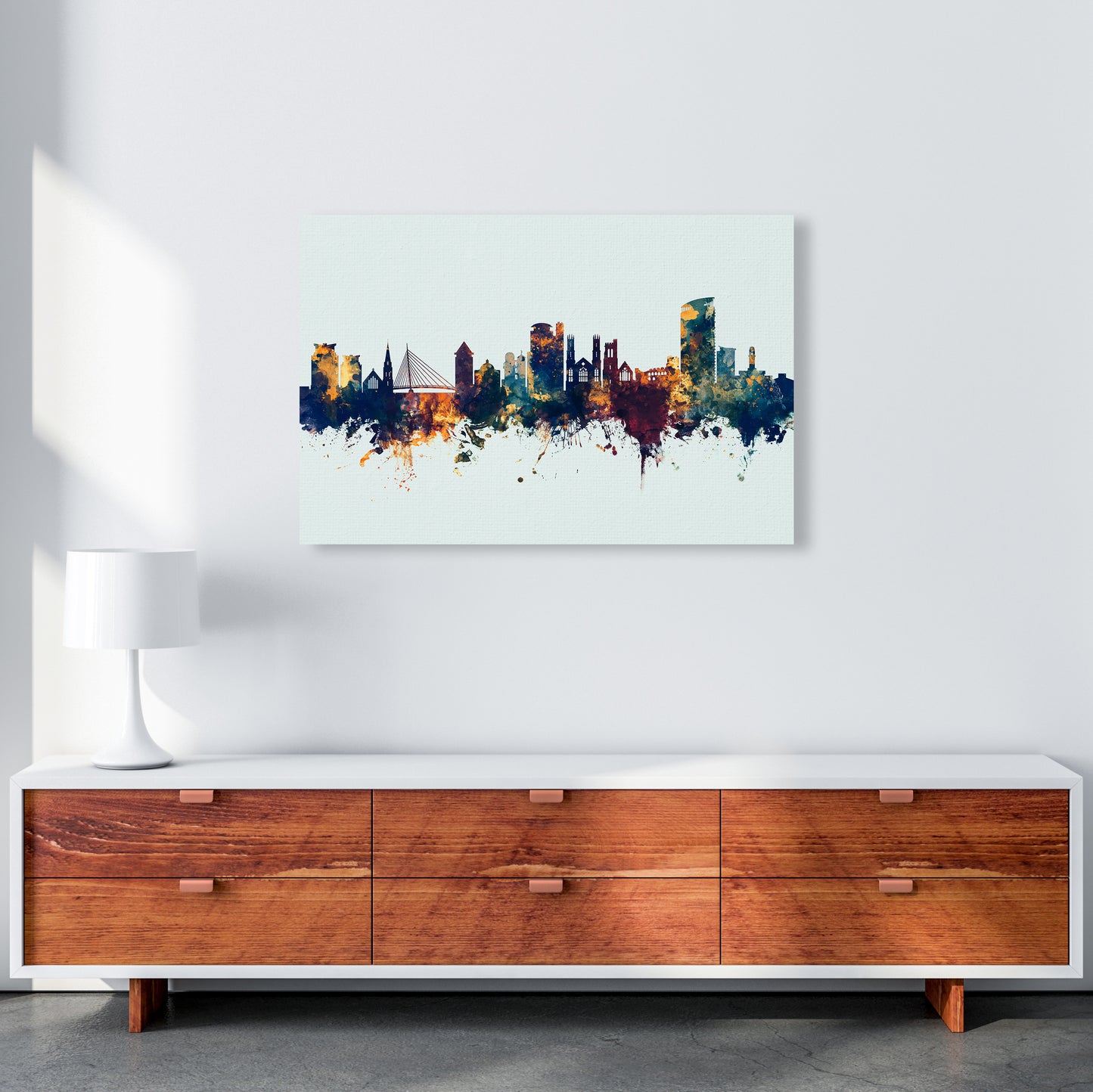 Swansea Wales Skyline Blue Orange Art Print by Michael Tompsett A1 Canvas