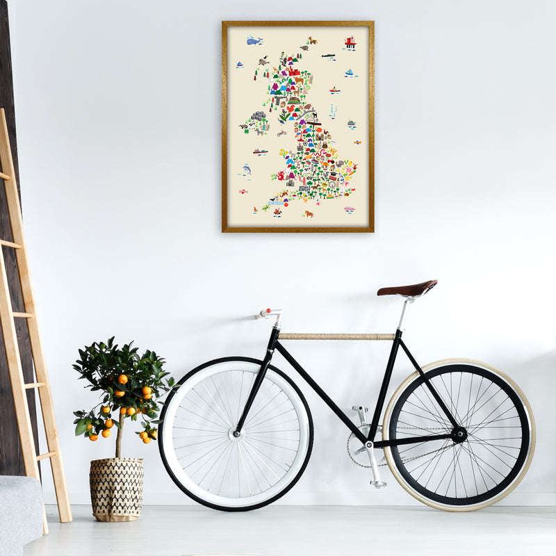 Animal Map of Great Britain Beige Print by Michael Tompsett A1 Print Only