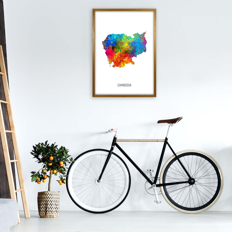 Cambodia Watercolour Map Art Print by Michael Tompsett A1 Print Only