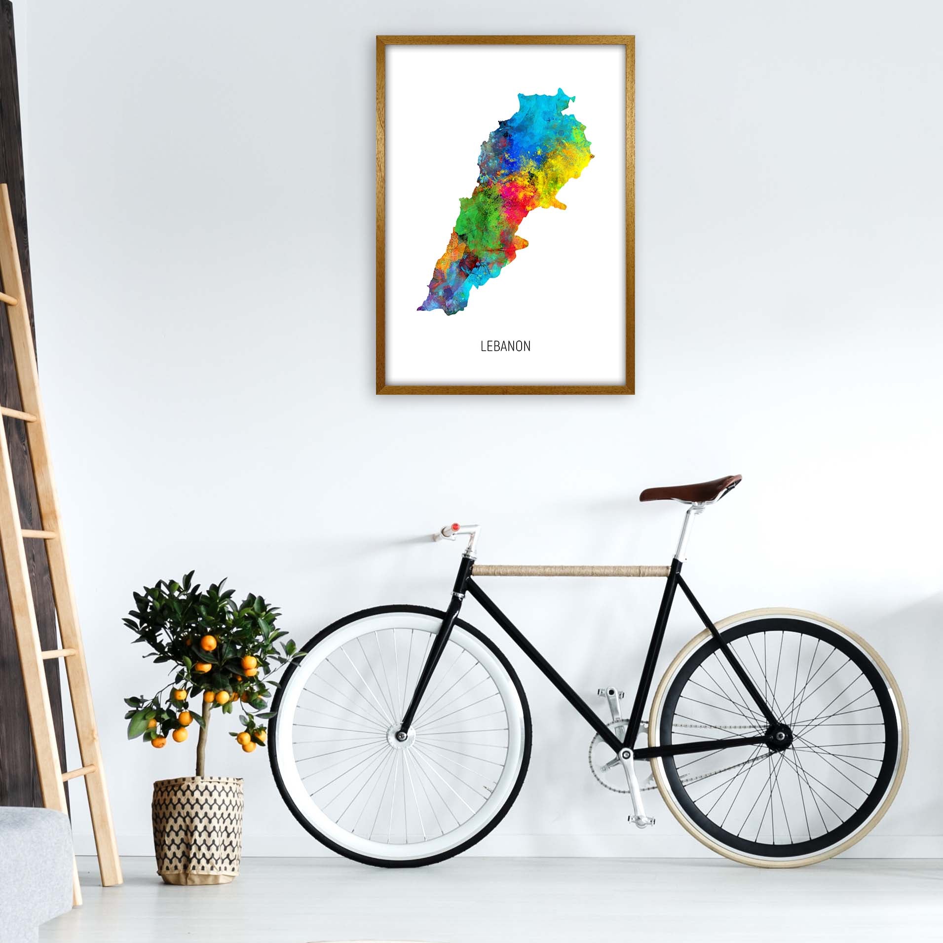 Lebanon Watercolour Map Art Print by Michael Tompsett A1 Print Only