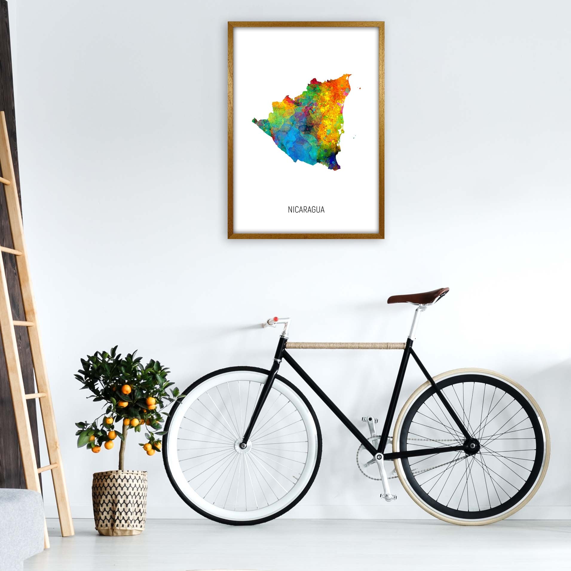 Nicaragua Watercolour Map Art Print by Michael Tompsett A1 Print Only