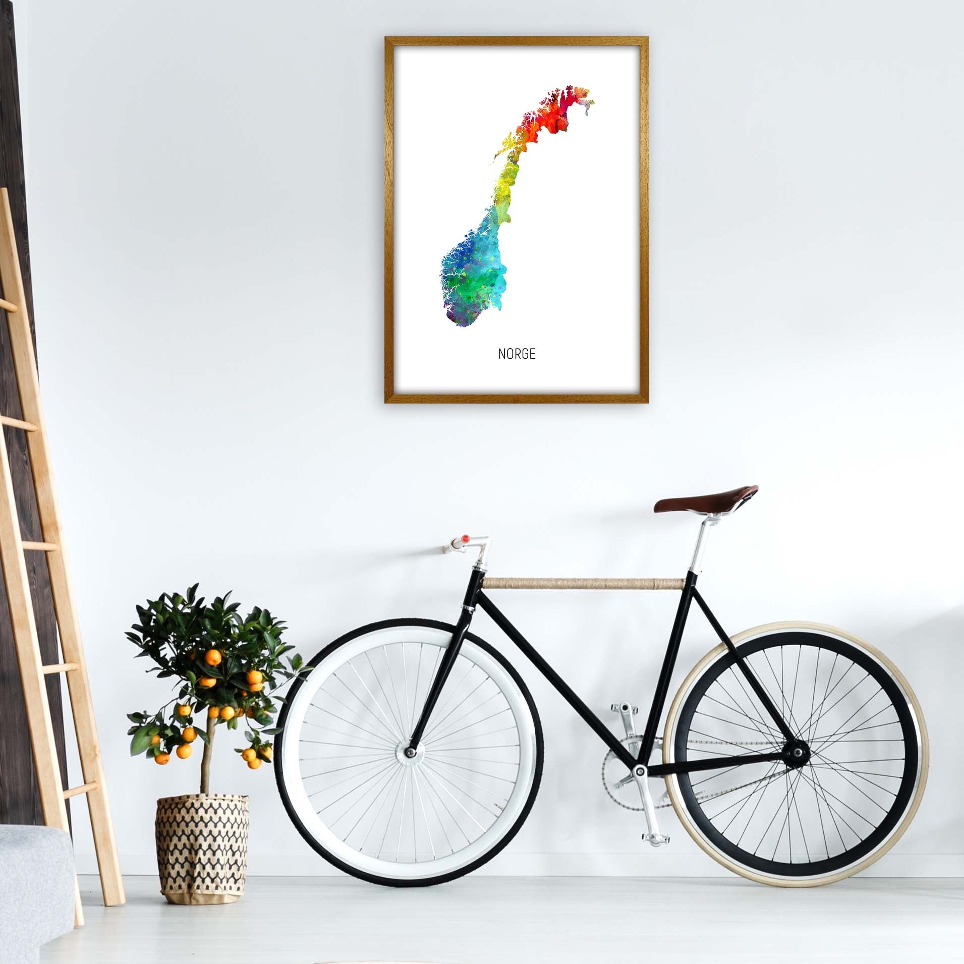 Norge Watercolour Map Art Print by Michael Tompsett A1 Print Only