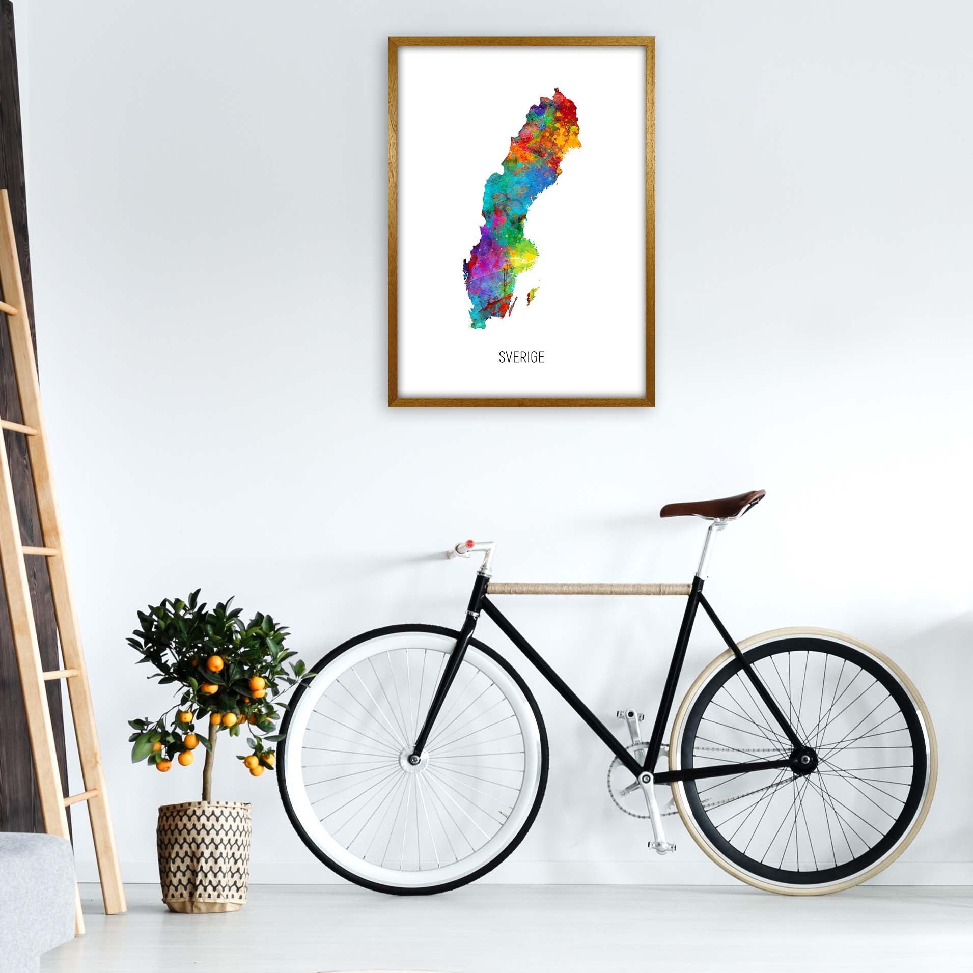 Sverige Watercolour Map Art Print by Michael Tompsett A1 Print Only