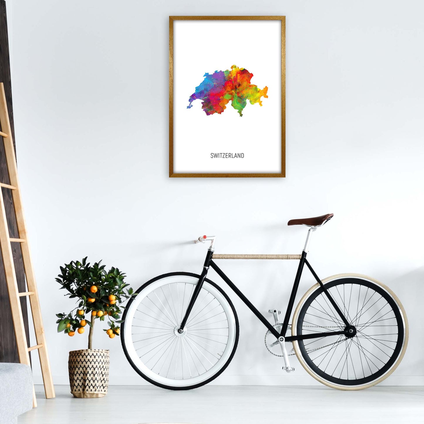 Switzerland Watercolour Map Art Print by Michael Tompsett A1 Print Only