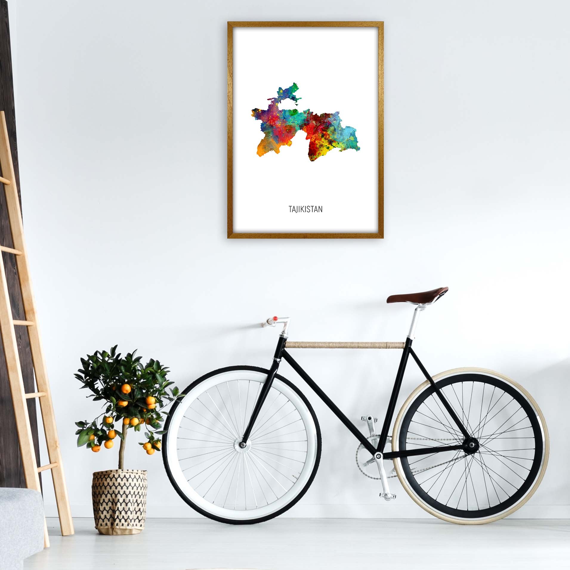 Tajikistan Watercolour Map Art Print by Michael Tompsett A1 Print Only