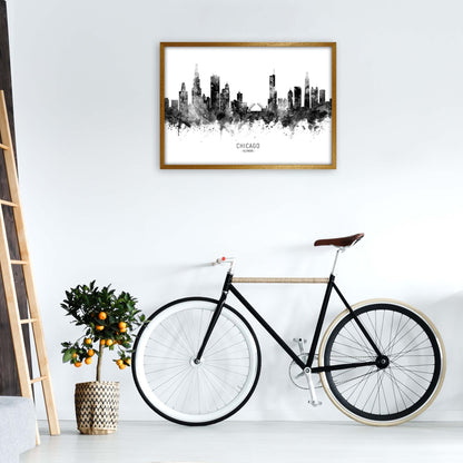 Chicago Illinois Skyline Black White City Name  by Michael Tompsett A1 Print Only