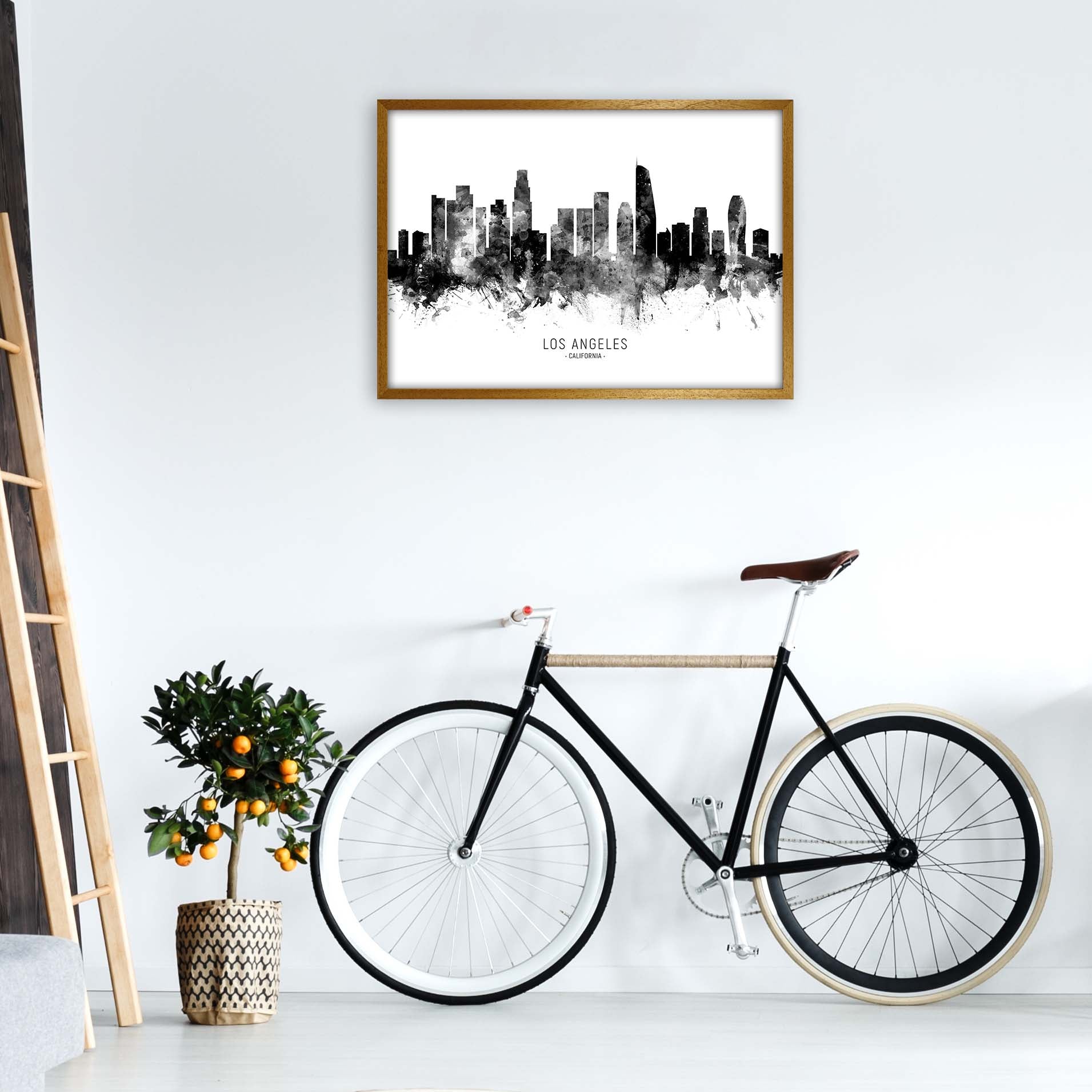 Los Angeles California Skyline Black White City Name  by Michael Tompsett A1 Print Only