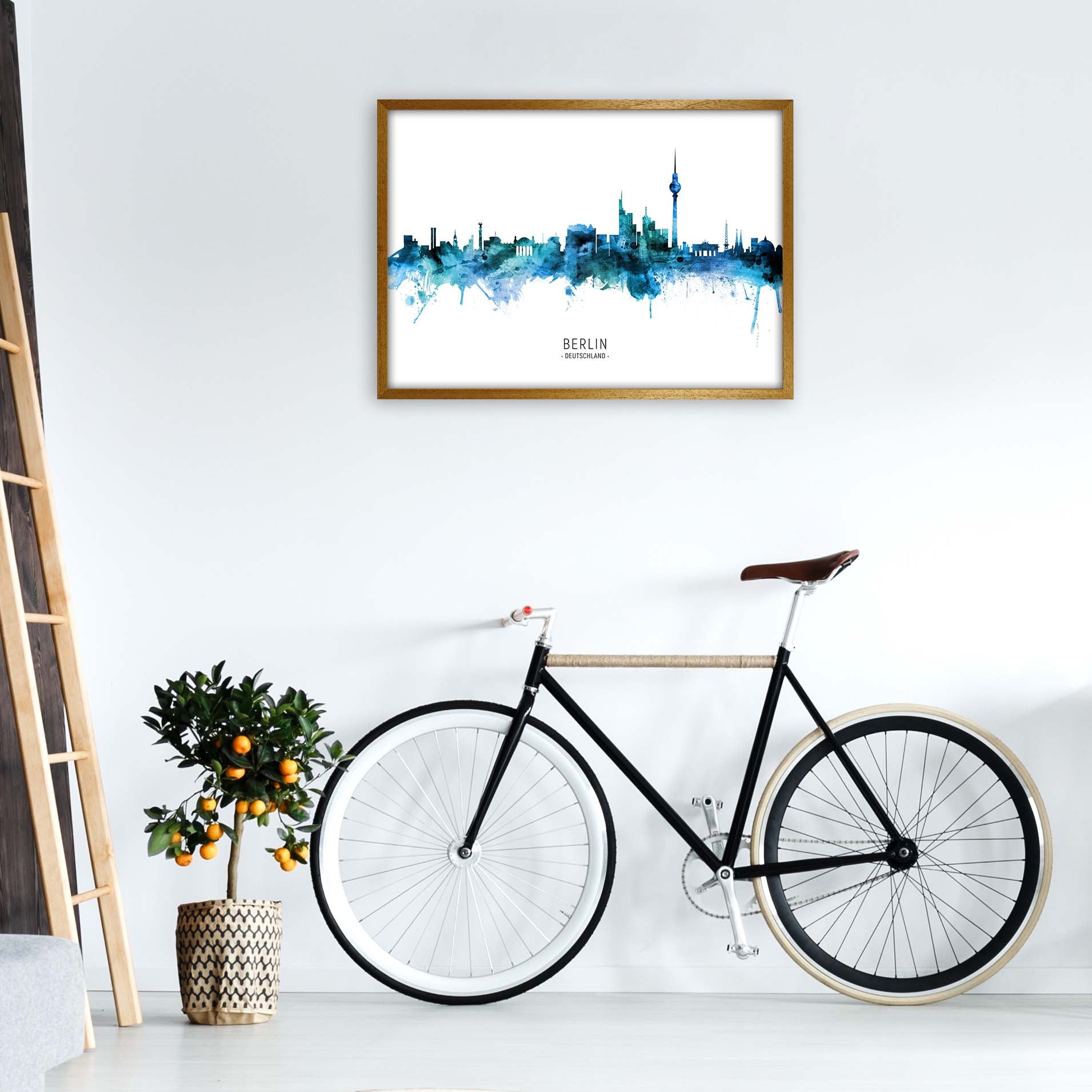 Berlin Deutschland Skyline Blue City Name  by Michael Tompsett A1 Print Only
