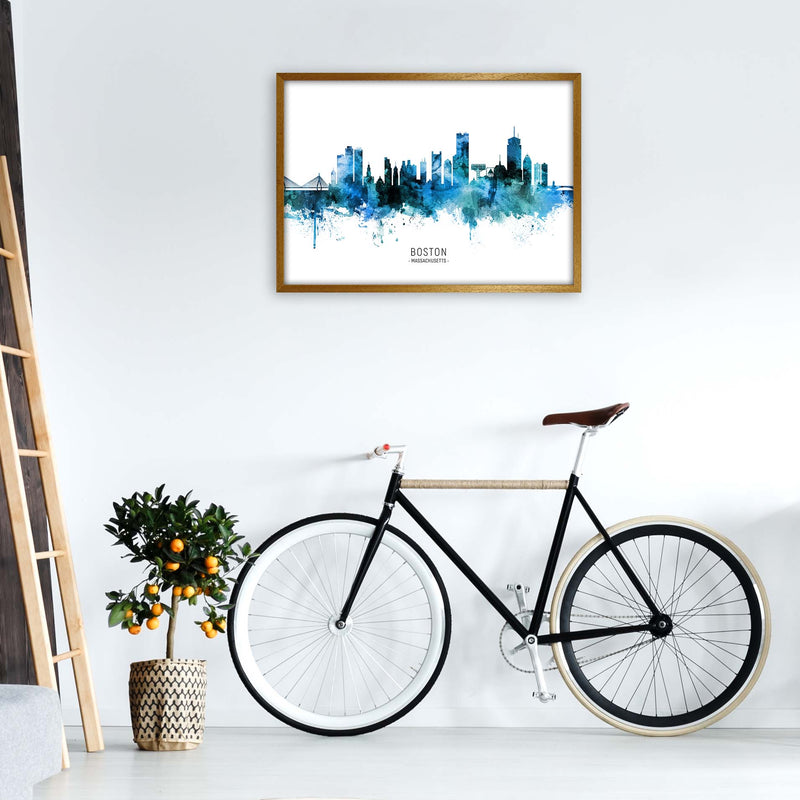 Boston Massachusetts Skyline Blue City Name  by Michael Tompsett A1 Print Only