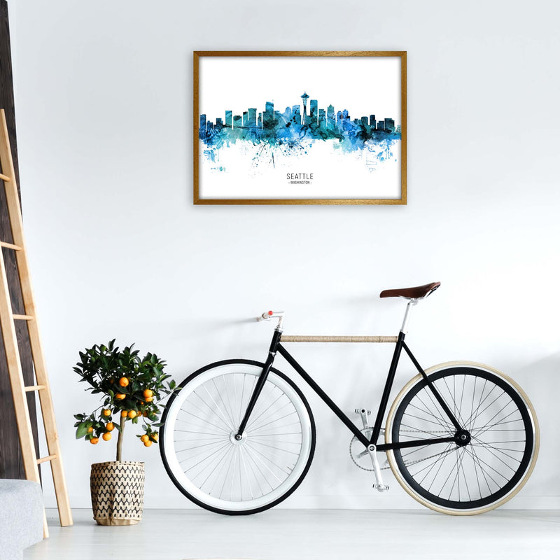 Seattle Washington Skyline Blue City Name  by Michael Tompsett A1 Print Only