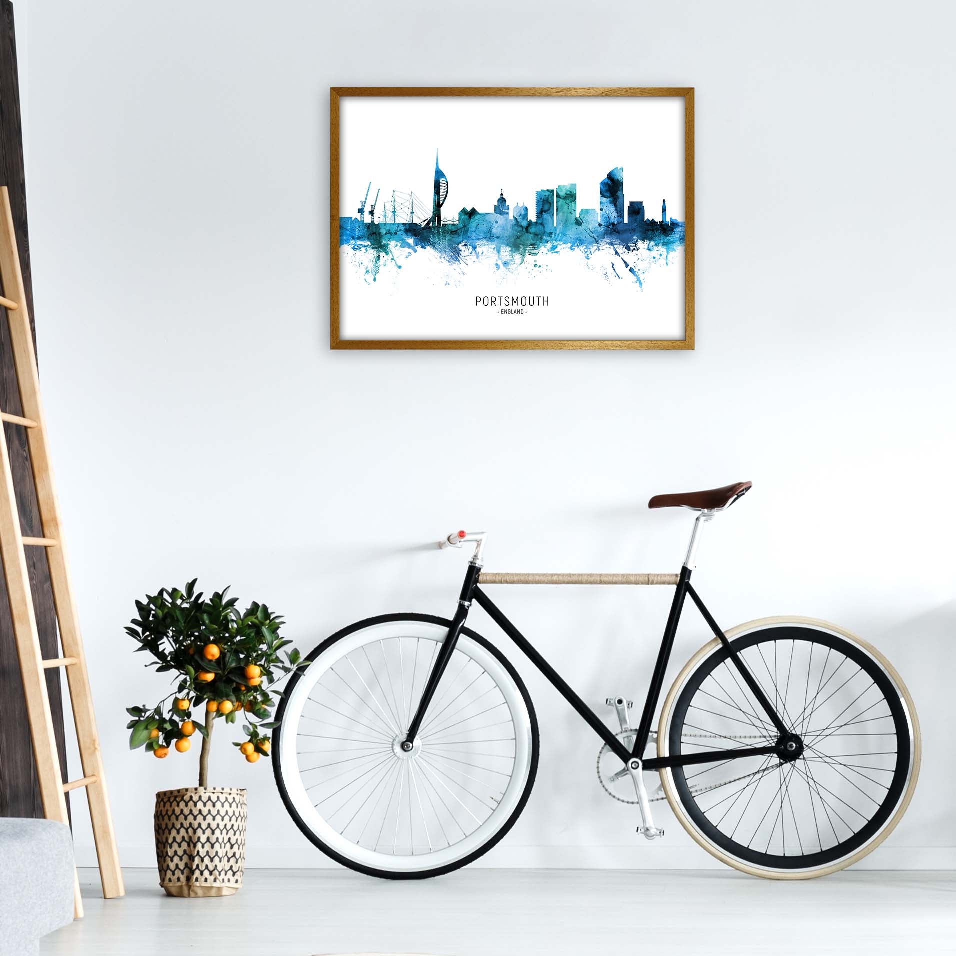 Portsmouth England Skyline Blue City Name  by Michael Tompsett A1 Print Only