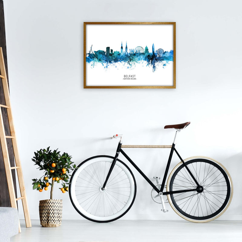 Belfast Northern Ireland Skyline Blue City Name  by Michael Tompsett A1 Print Only