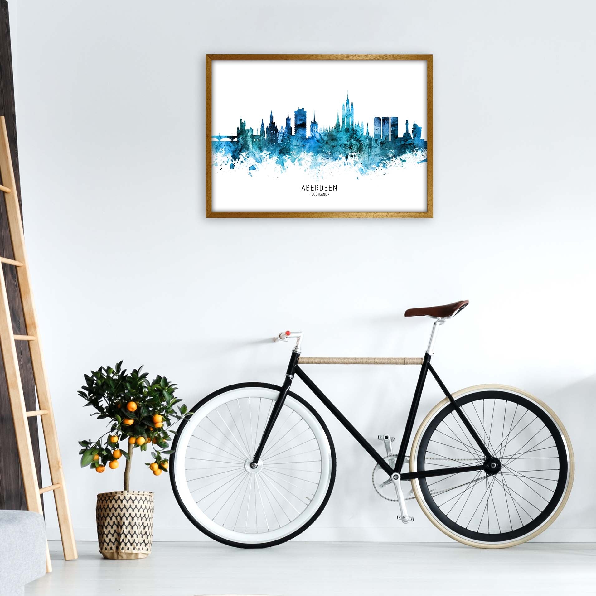Aberdeen Scotland Skyline Blue City Name  by Michael Tompsett A1 Print Only