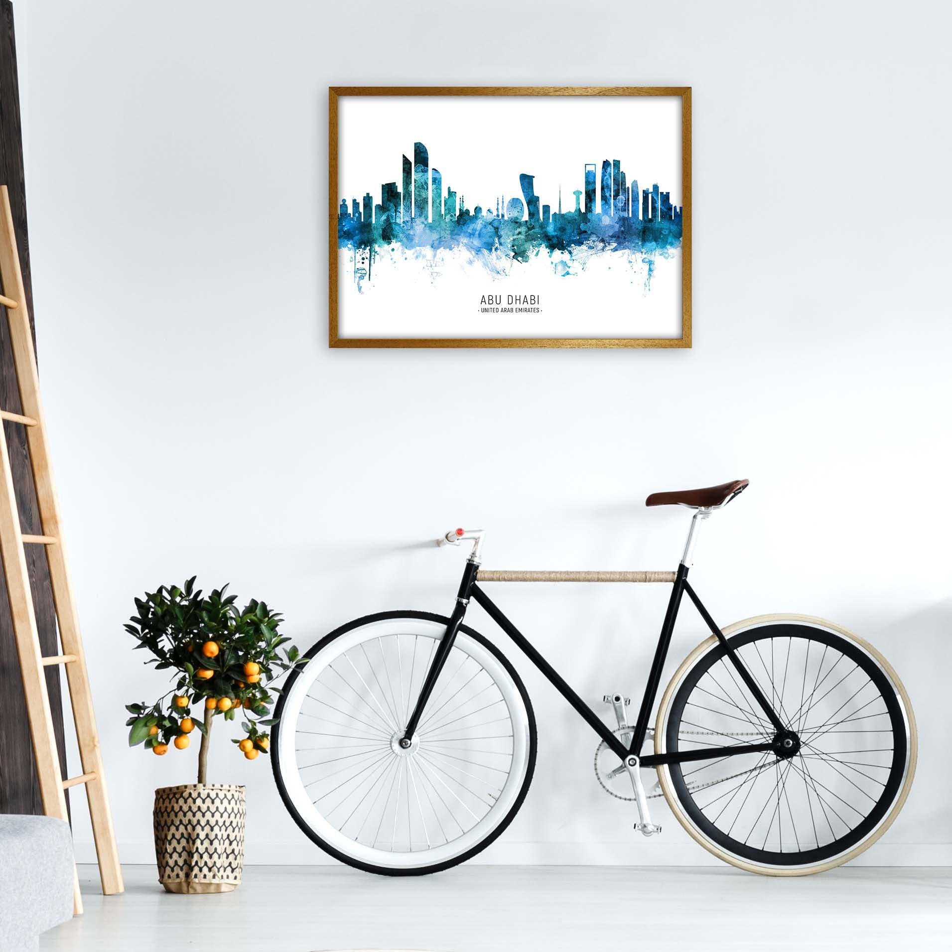 Abu Dhabi United Arab Emirates Skyline Blue City Name  by Michael Tompsett A1 Print Only