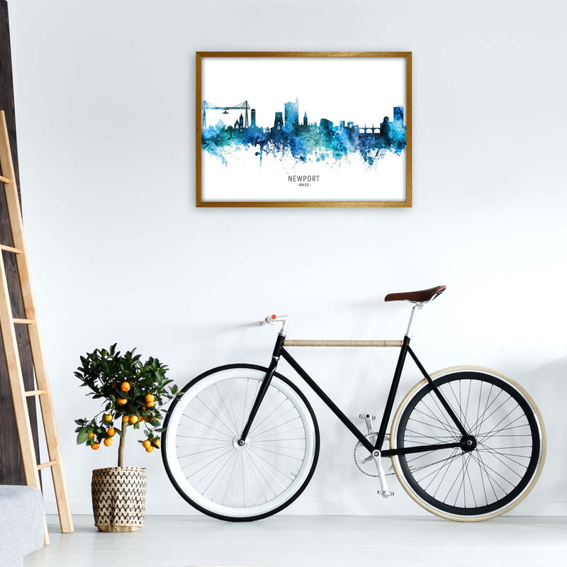 Newport Wales Skyline Blue City Name  by Michael Tompsett A1 Print Only