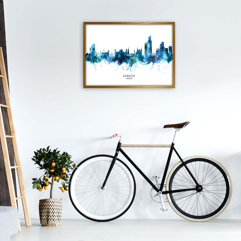 Karachi Pakistan Skyline Blue City Name  by Michael Tompsett A1 Print Only