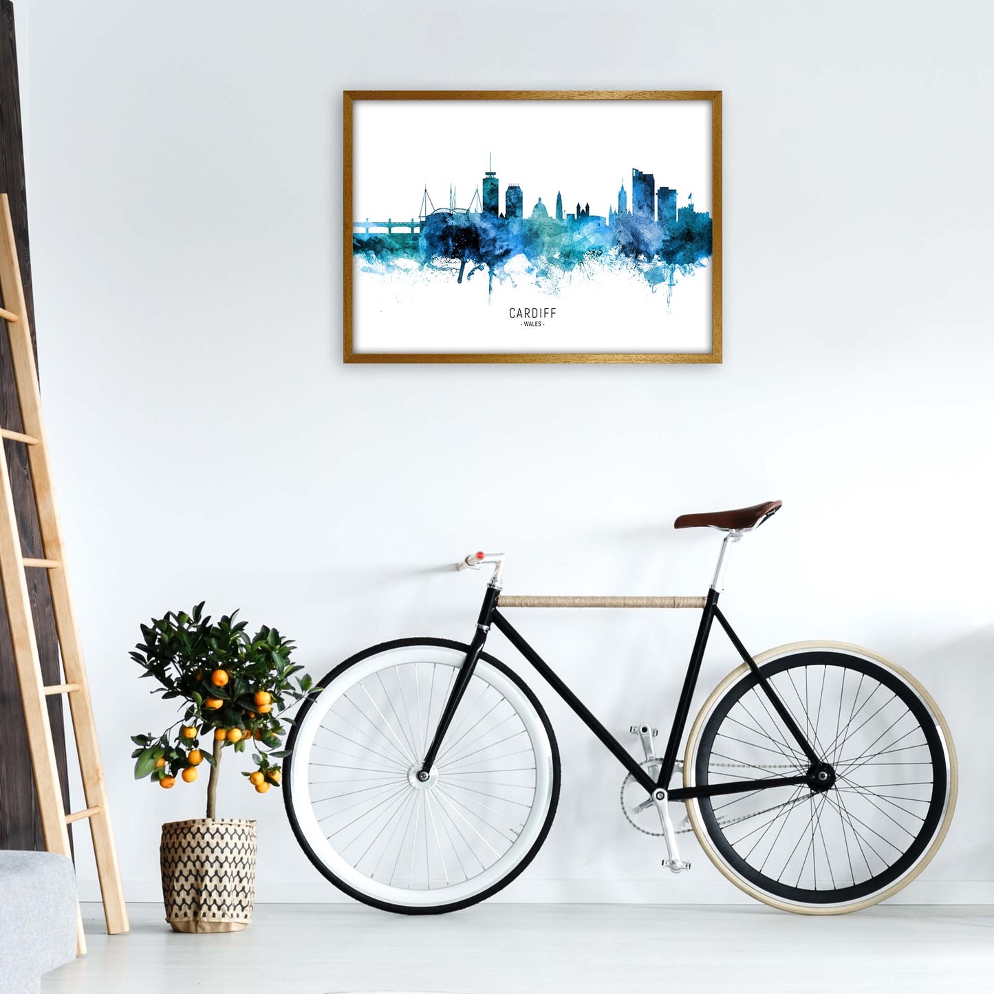Cardiff Wales Skyline Blue City Name  by Michael Tompsett A1 Print Only