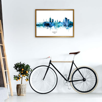 Cardiff Wales Skyline Blue City Name  by Michael Tompsett A1 Print Only