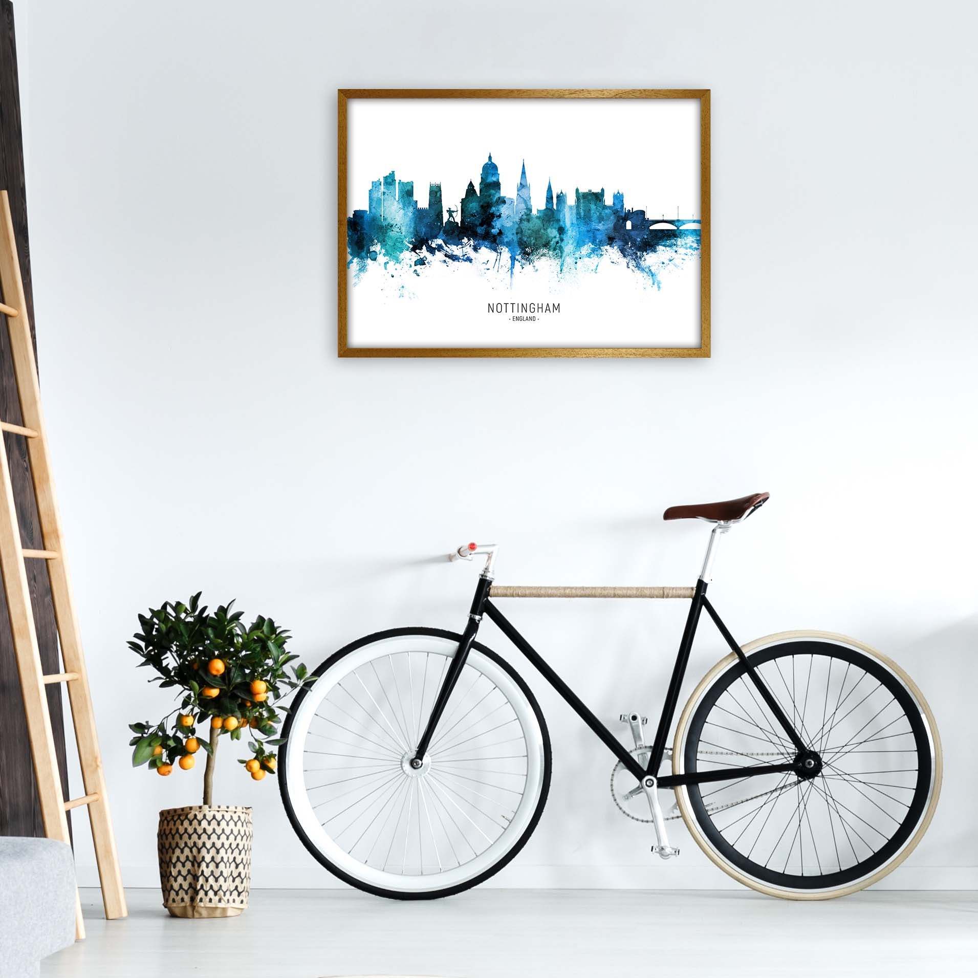Nottingham England Skyline Blue City Name  by Michael Tompsett A1 Print Only