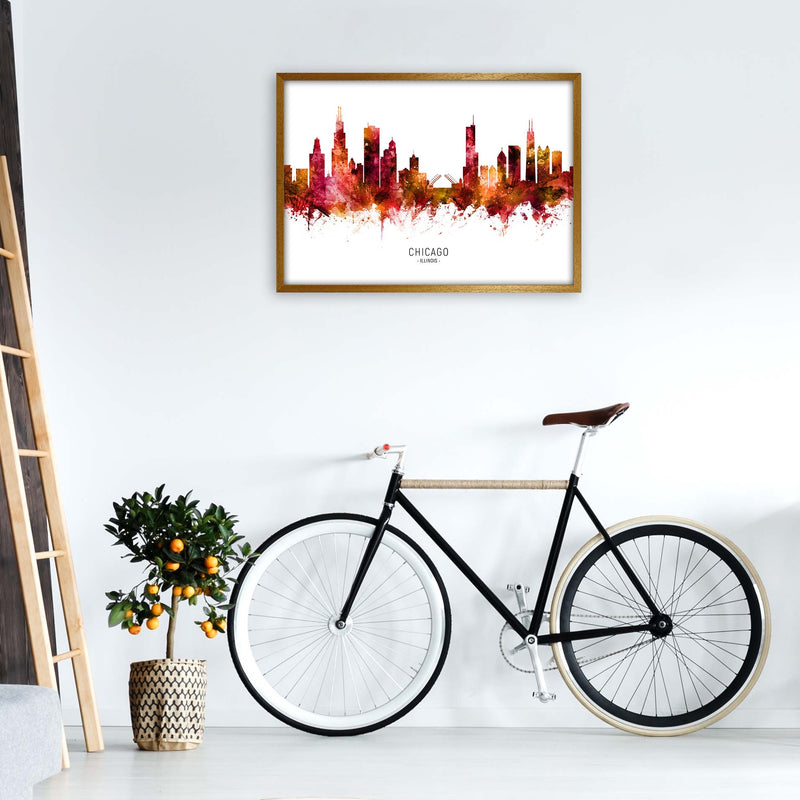 Chicago Illinois Skyline Red City Name  by Michael Tompsett A1 Print Only