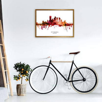Pittsburgh Pennsylvania Skyline Red City Name  by Michael Tompsett A1 Print Only