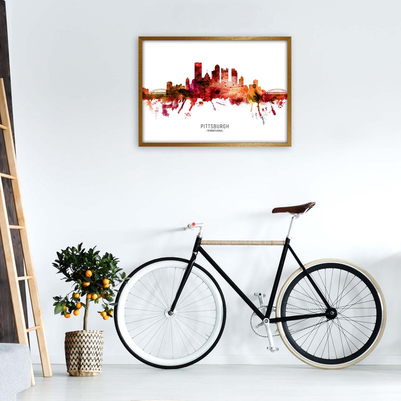 Pittsburgh Pennsylvania Skyline Red City Name  by Michael Tompsett A1 Print Only