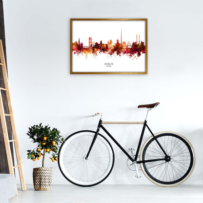 Dublin Ireland Skyline Red City Name  by Michael Tompsett A1 Print Only